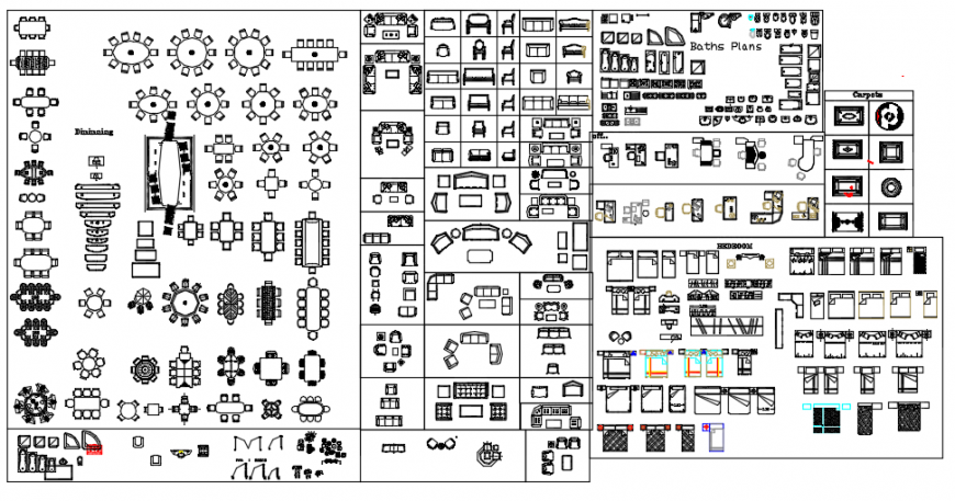 Furniture various model designs 2d dwg file
