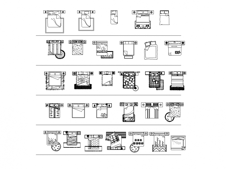 Bed Furniture View and Plan Design in DWG for CAD Layouts