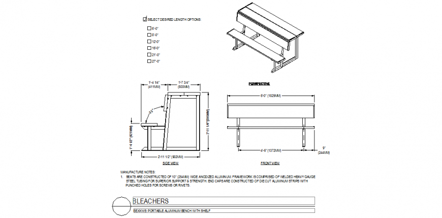 Table Design with Isometric, Side, and Front Views in DWG file