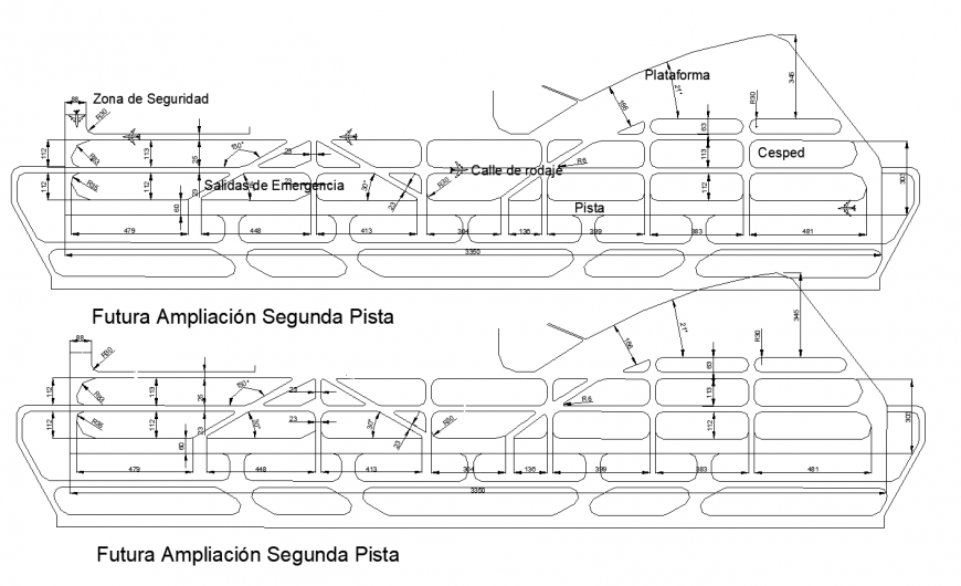 Future second runway extension detail drawing in dwg AutoCAD file.