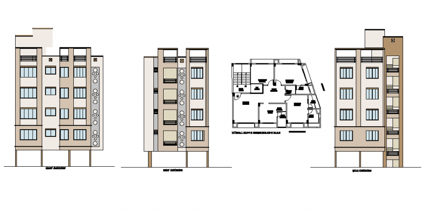 G+4 floor apartment plan and elevation in dwg file.