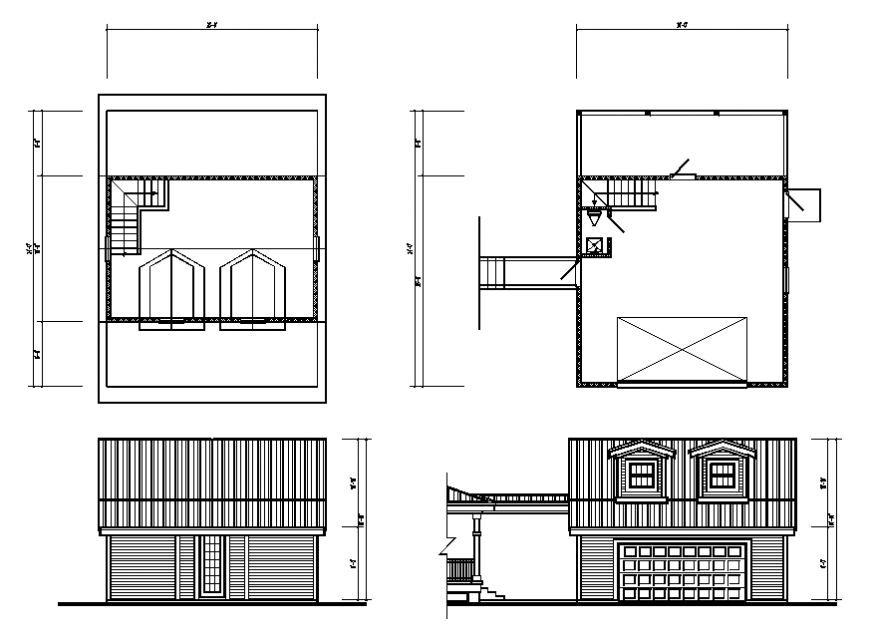 Garage small store elevation, section and plan details dwg file