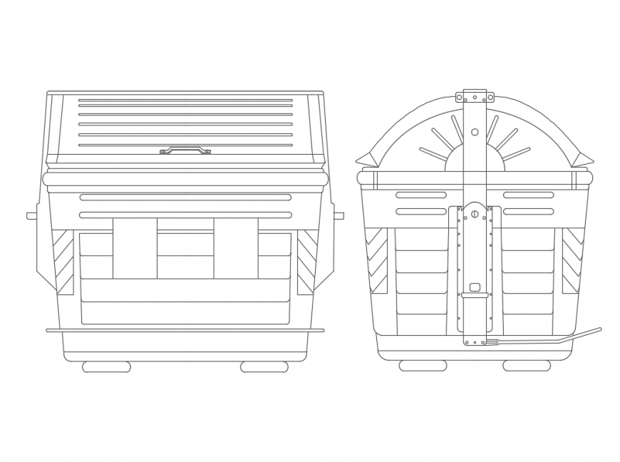 Garbage container front and side elevation cad blocks details dwg file
