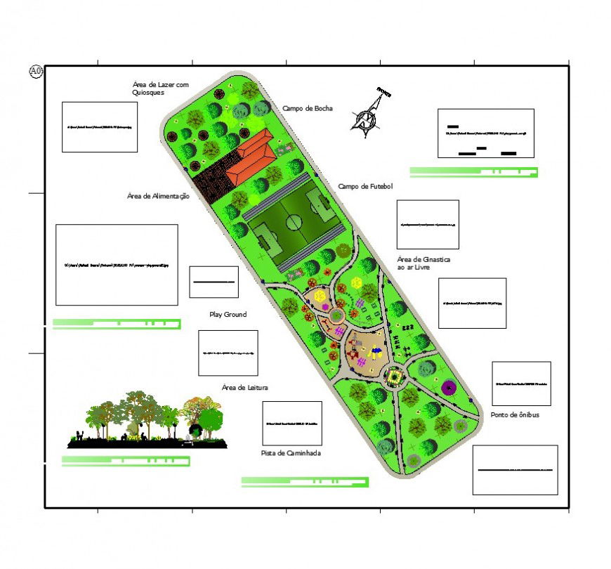 Garden and landscaping details of building drawing in autocad