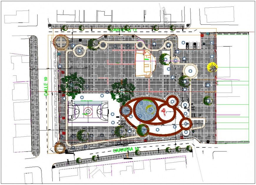 Garden area with landscaping details in autocad