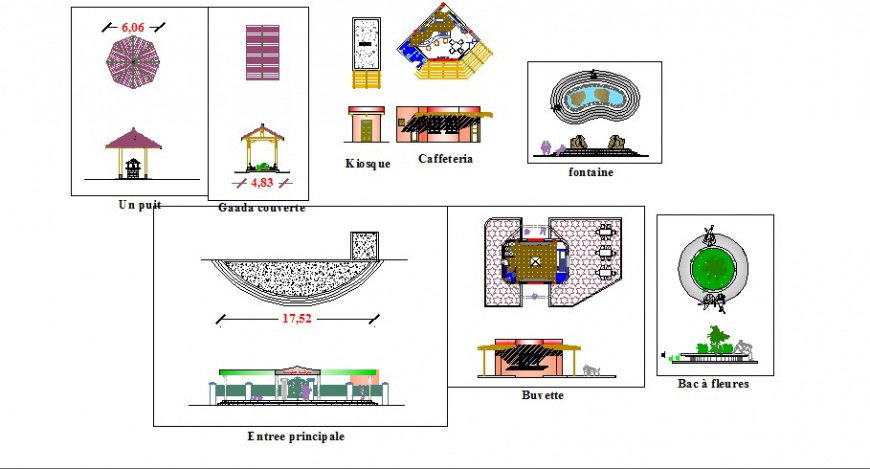 Garden areas and landscaping structure cad drawing details dwg file