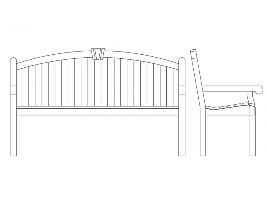 Garden bench front and side view cad blocks details dwg file