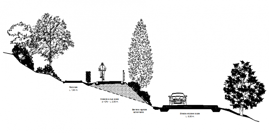 Garden cycle and pedestrian section cad drawing details dwg file