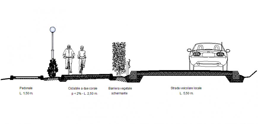 Garden cycle pedestrian section with parking area dwg file