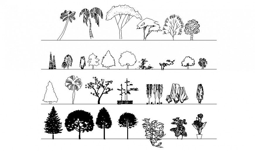Garden decorative 2d tree elevation blocks cad drawing details dwg file