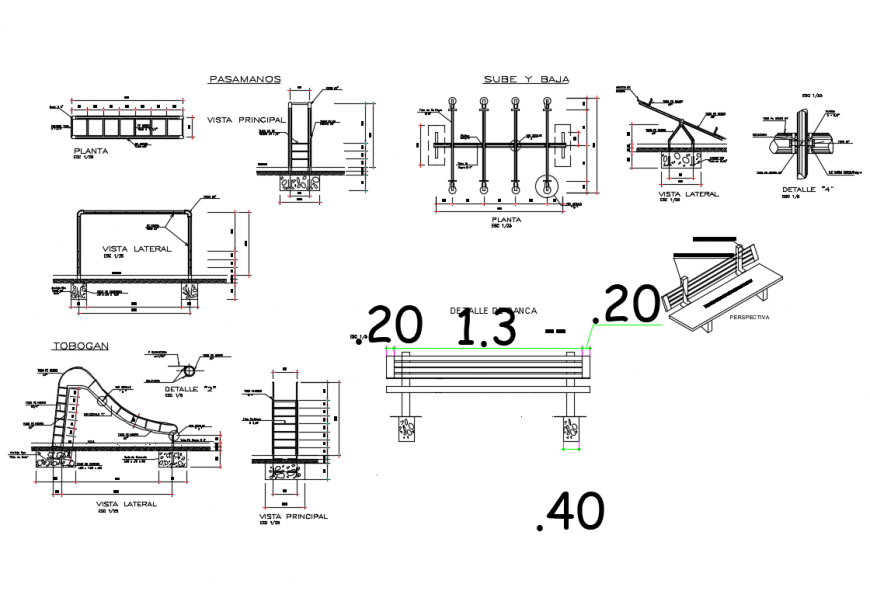 Garden equipment structure and auto-cad details dwg file