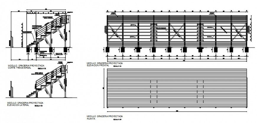 Garden fence and staircases sections and installation drawing details dwg file