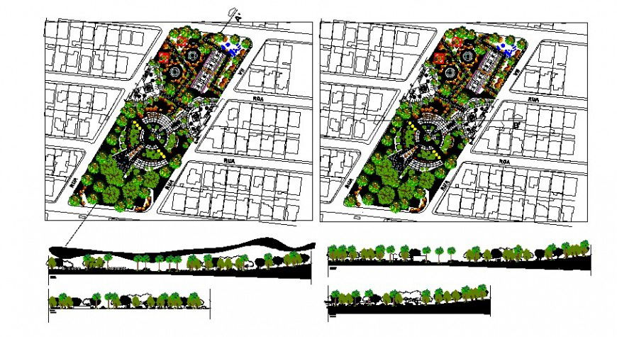 Garden floor plan with its elevation in auto cad file
