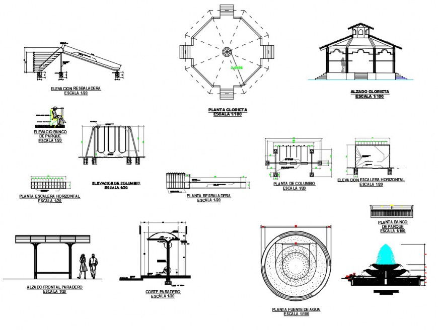 Garden furniture fountain, gazebo etc cad drawing details dwg file