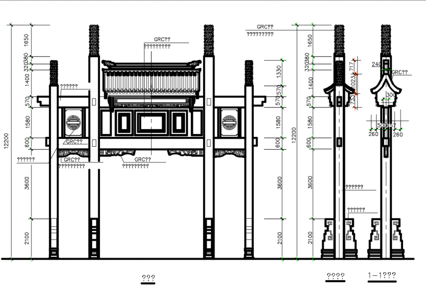 Garden gate and pillars front elevation cad drawing details dwg file
