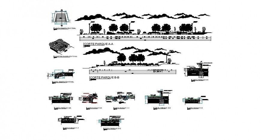Garden gate details, staircase details, ramp walk and pedestal details and auto-cad details dwg file