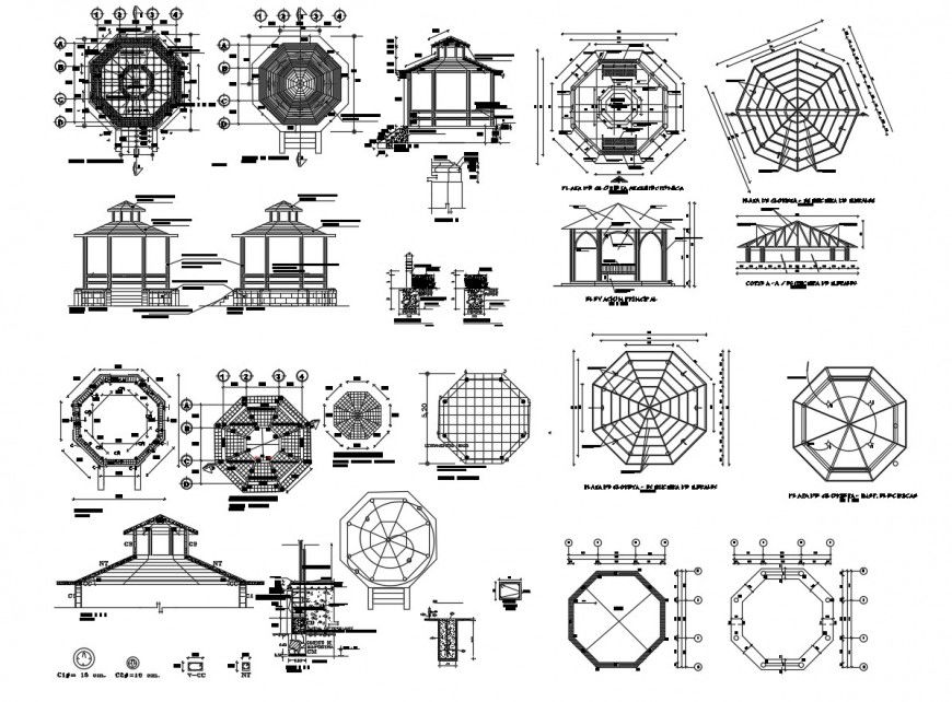 Garden gazebo detail elevation and plan layout autocad file