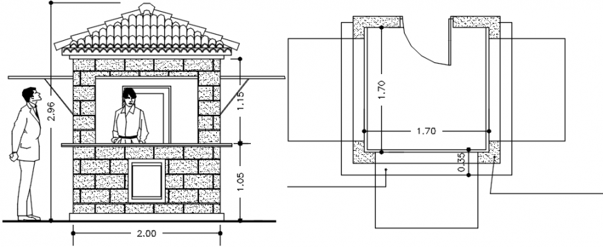 Garden kiosk main elevation and plan cad drawing details dwg file