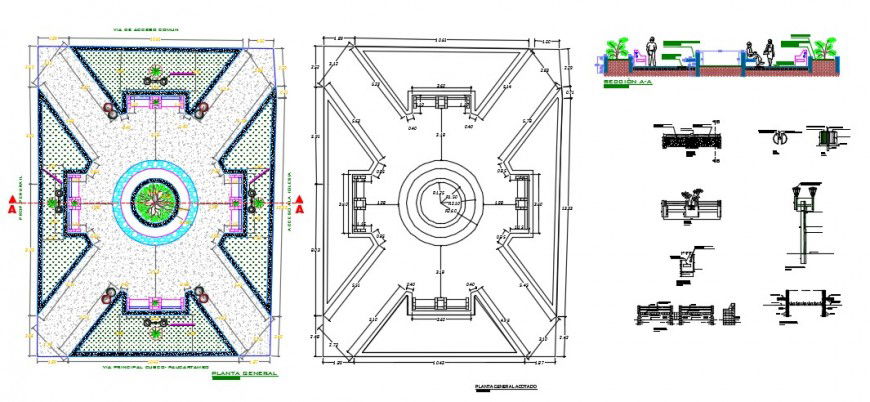 Garden landscaaping top view plan detail dwg file