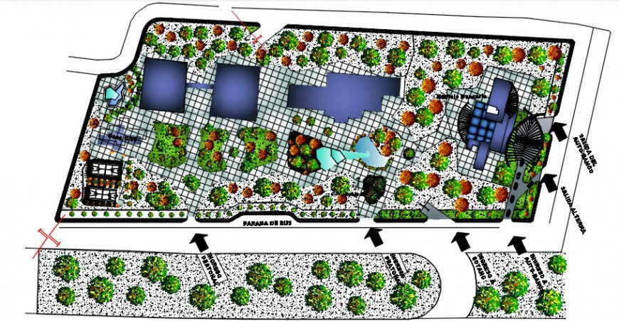 Garden of private bank landscaping structure drawing details dwg file