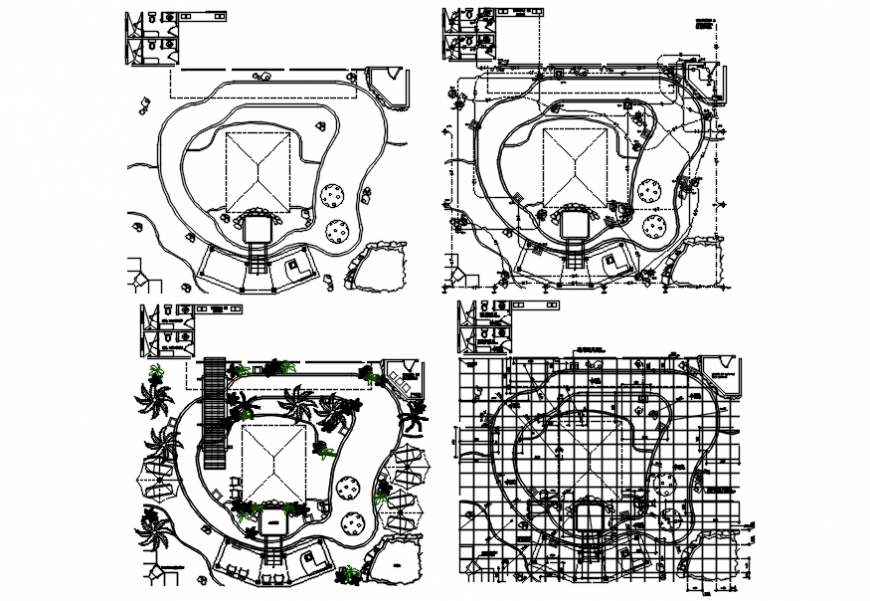 Garden of resort landscaping layout and structure drawing details dwg file
