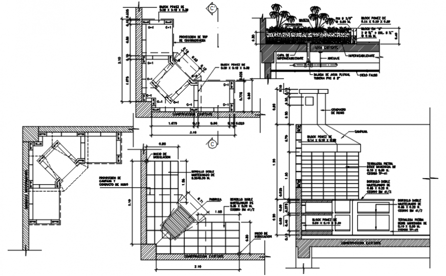 Garden pavement, plantation and landscaping structure details dwg file