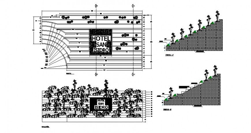 Garden pedestal walk and landscaping structure details of Isidro hotel dwg file