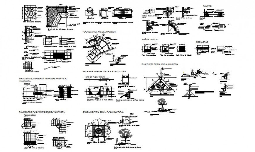 Garden pedestrian walk, slides, landscaping and automation details dwg file