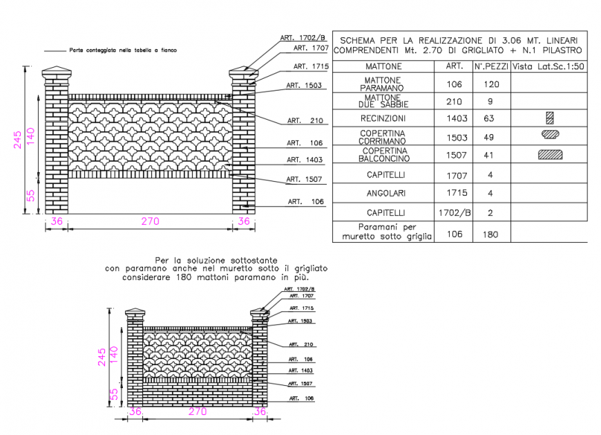 Garden perimeter fence elevation and architecture details dwg file