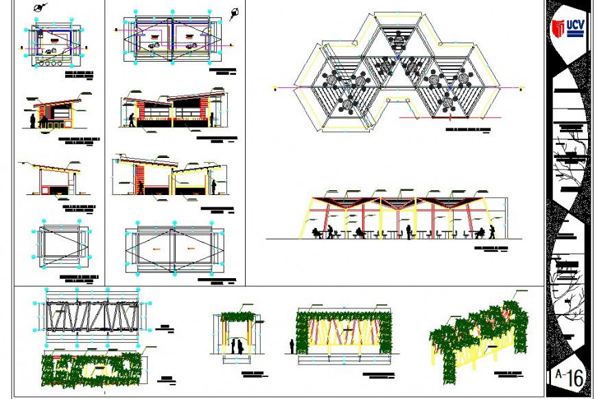 Garden restaurant 2d view CAD structural block layout autocad file