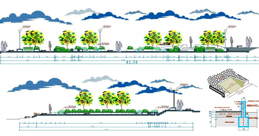 garden side elevation design cad file