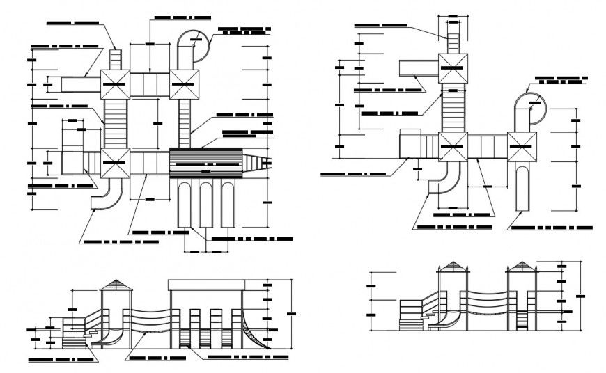Garden swing and slide elevation and section drawing details dwg file