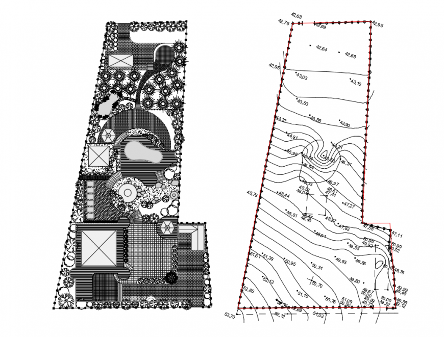 Garden top view design landscaping and plan cad drawing details dwg file