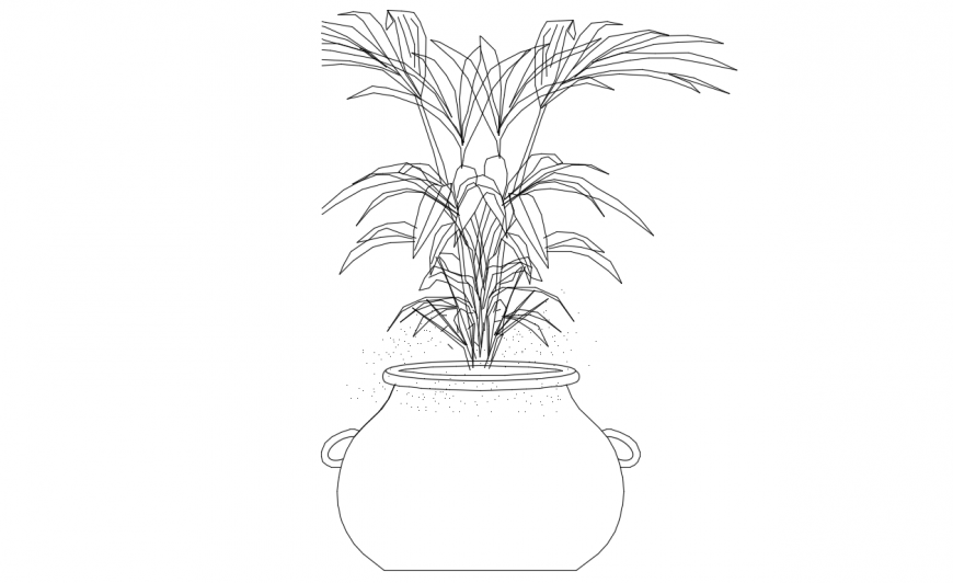 Garden tree plant with vase 2d elevation block drawing details dwg file