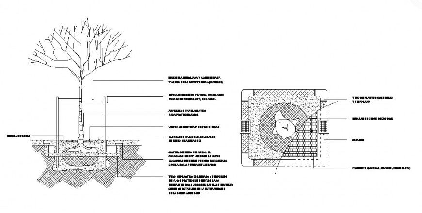 Garden tree plantation, automation and landscaping structure details dwg file