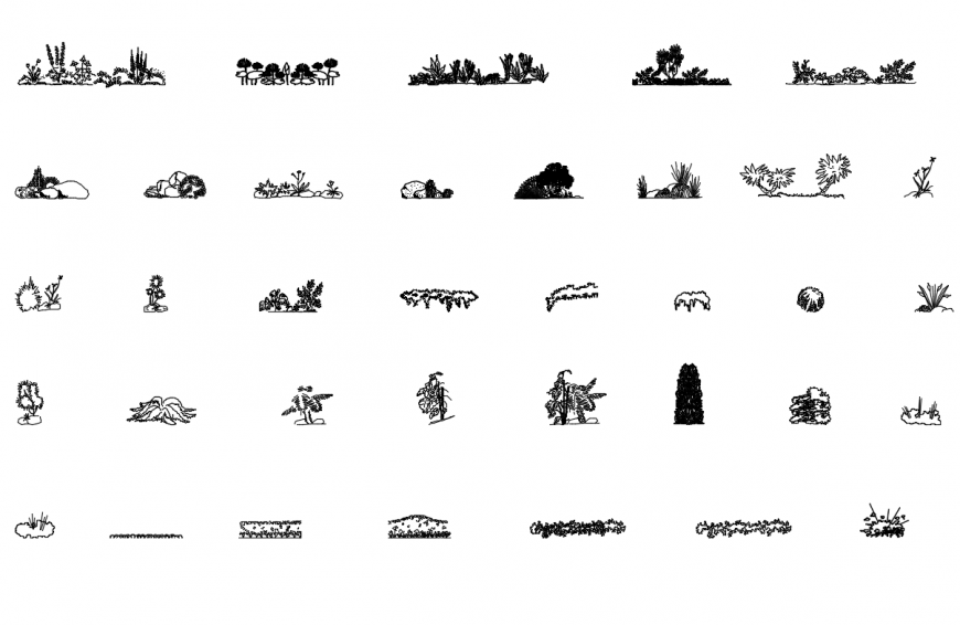 Garden tree plants with rock cad blocks details dwg file