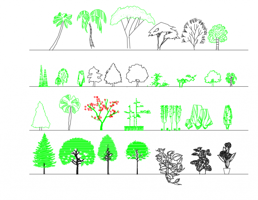Garden trees and plants elevation cad blocks details dwg file
