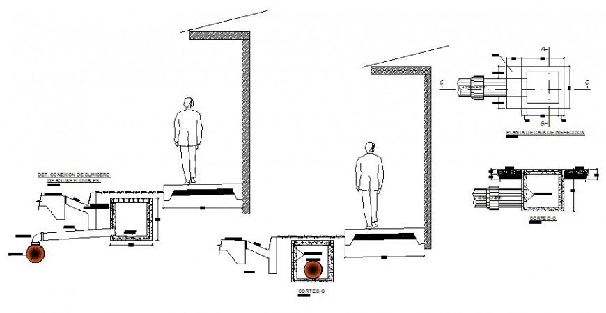 Garden wall section and constructive structure cad drawing details dwg file