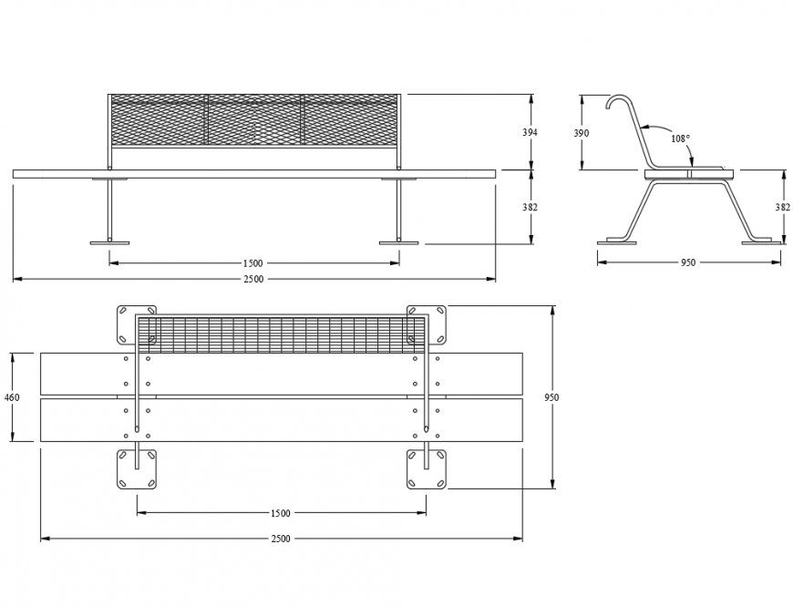 Garden wooden bench cad block design dwg file