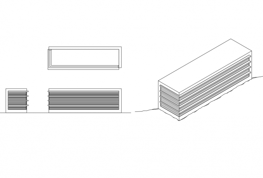 garden wooden bench elevations cad drawing details dwg file
