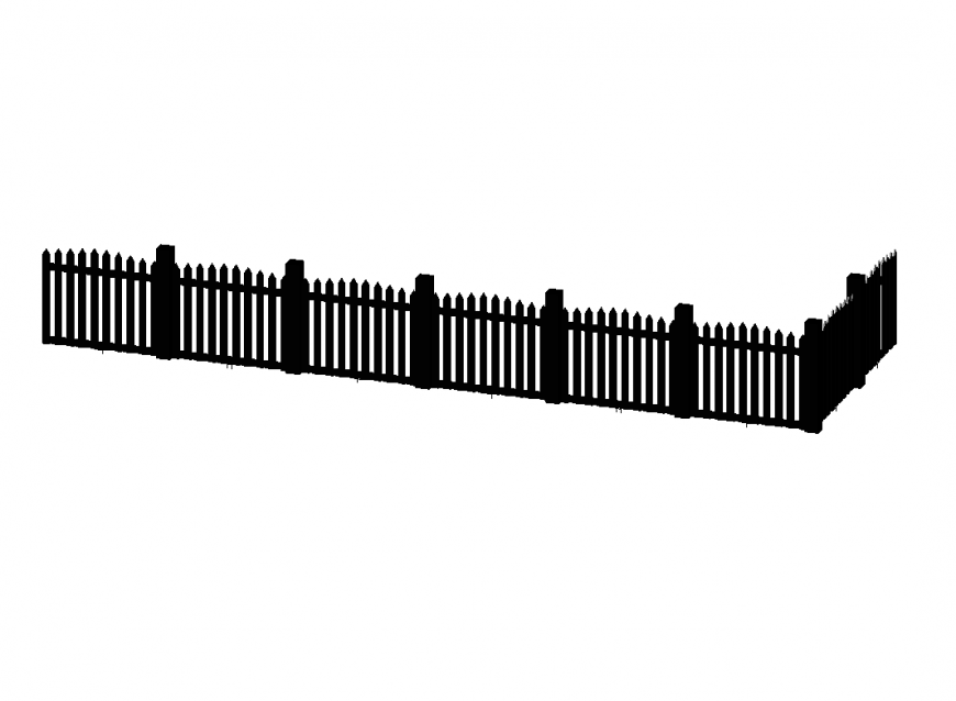 Garden wooden railing perimeter fence elevation details dwg file