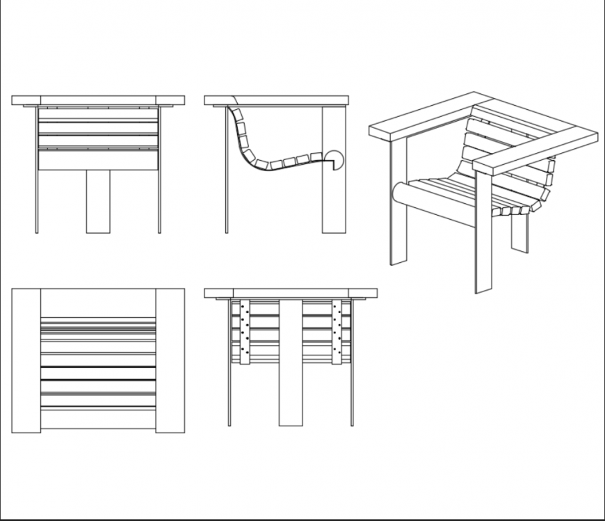Garden wooden rest chair cad block design dwg file