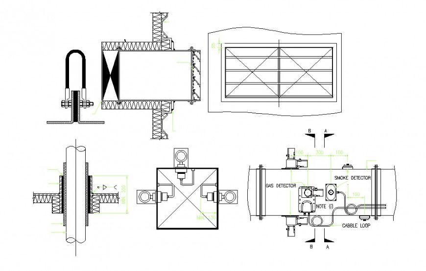 Gas installation system details for hot water for house dwg file
