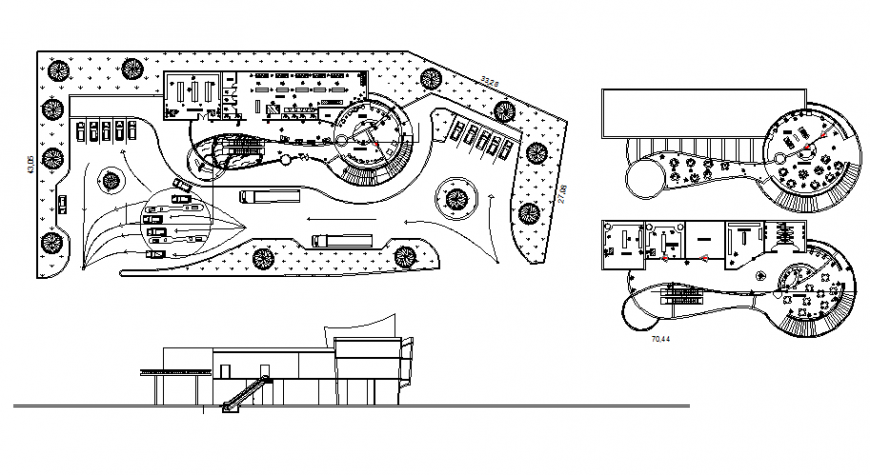 Gas station mini mall design restaurant pharmacy stores modern plan autocad file
