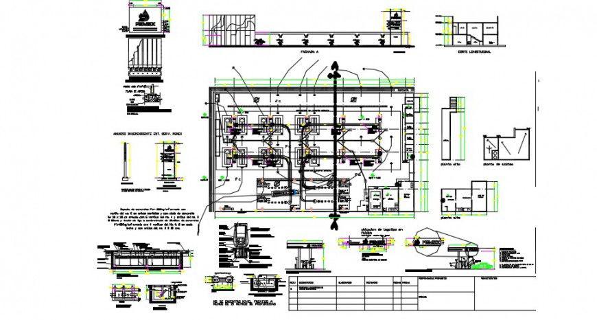 Gas station top view plan with sectional detail dwg file