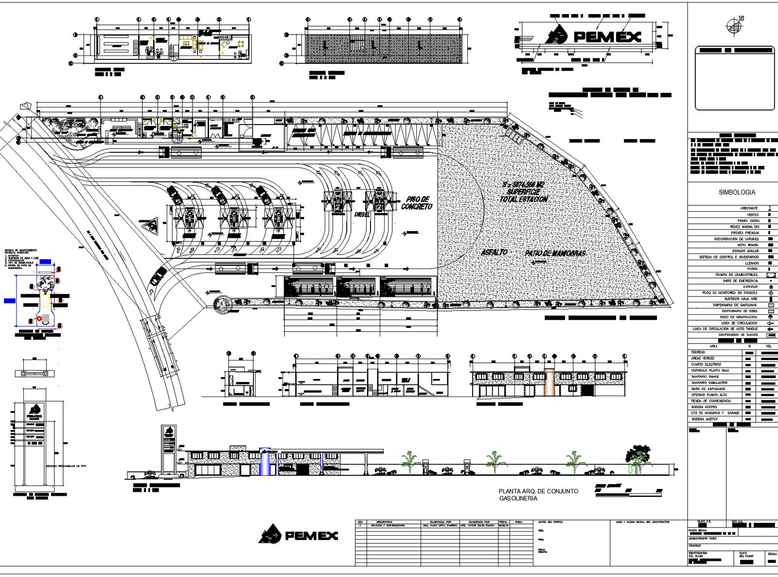 Gasoline Station Layout DWG File with Detailed Plan and Elevation