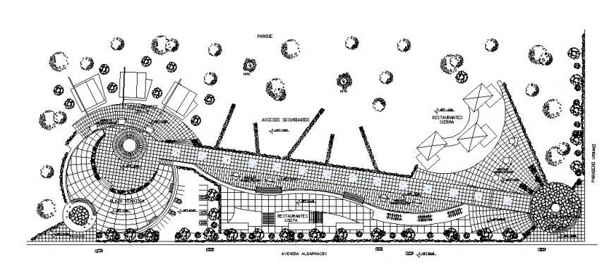 Gastronomic center plan and landscaping structure cad drawing details dwg file