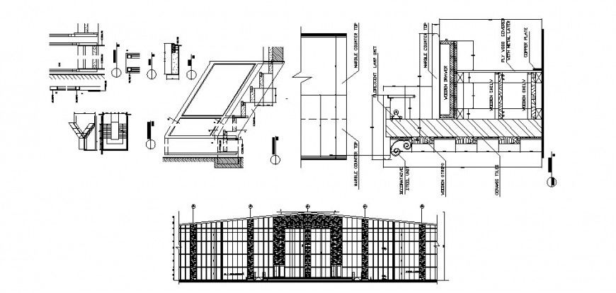 Gate and fence elevation, section, installation and structure details with staircase dwg file