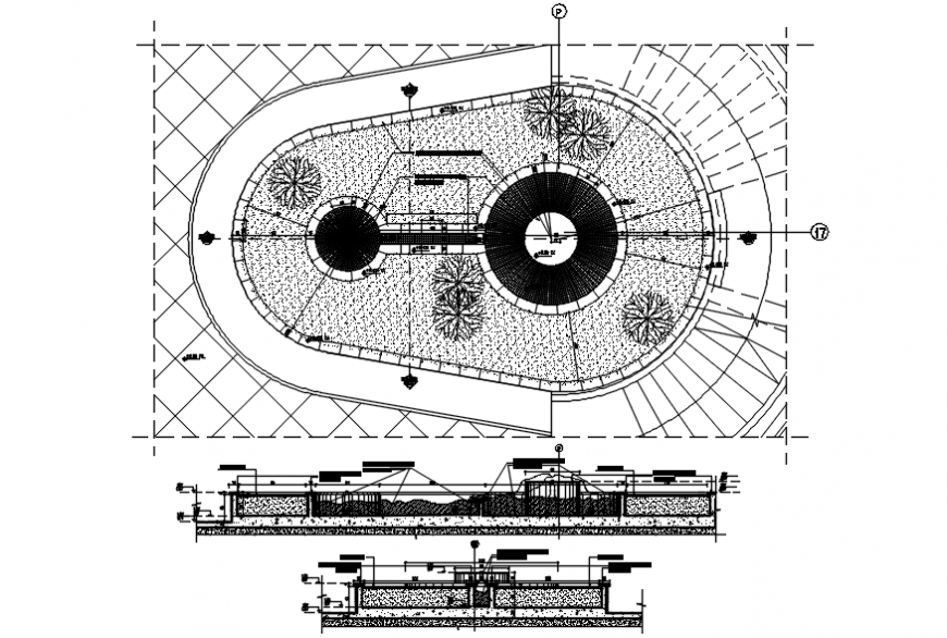 Gate and fence wall section and foundation and landscaping details dwg file