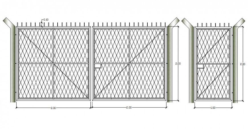 Gate block drawing 2d view in autocad software